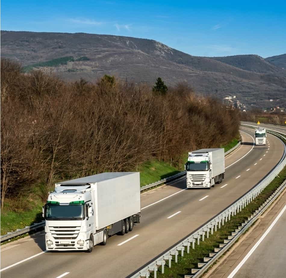 Fleet of transport vehicles on a highway